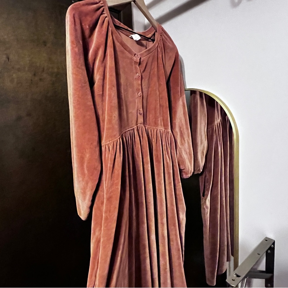 Kate Quinn Velour Gathered Button Pocket Dress M - Picture 3 of 13